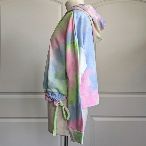 Blank NYC Hoodie Tie Dye Long Sleeve Pullover Ruched Hem Ties Multicolor M NWT - Picture 11 of 16